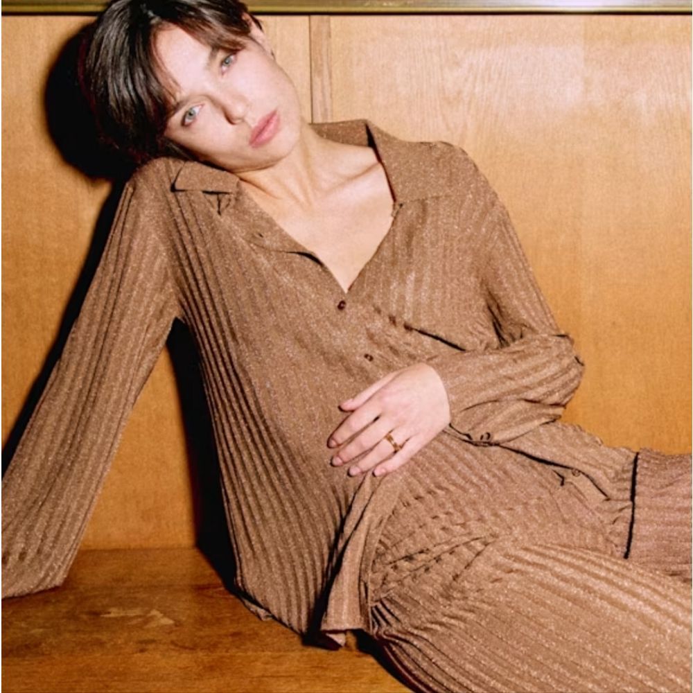 Sezane Brown Ribbed Cardigan